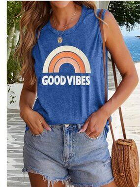 Good Vibes Blue Tank- Size XL